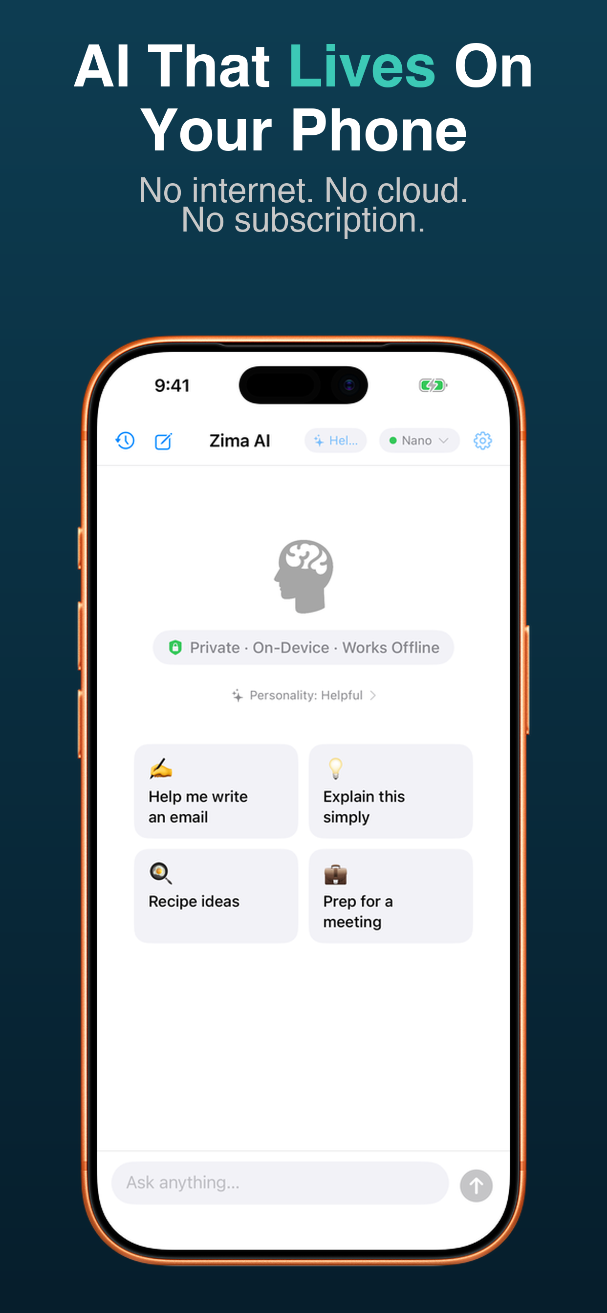 Zima Offline AI chat interface on iPhone